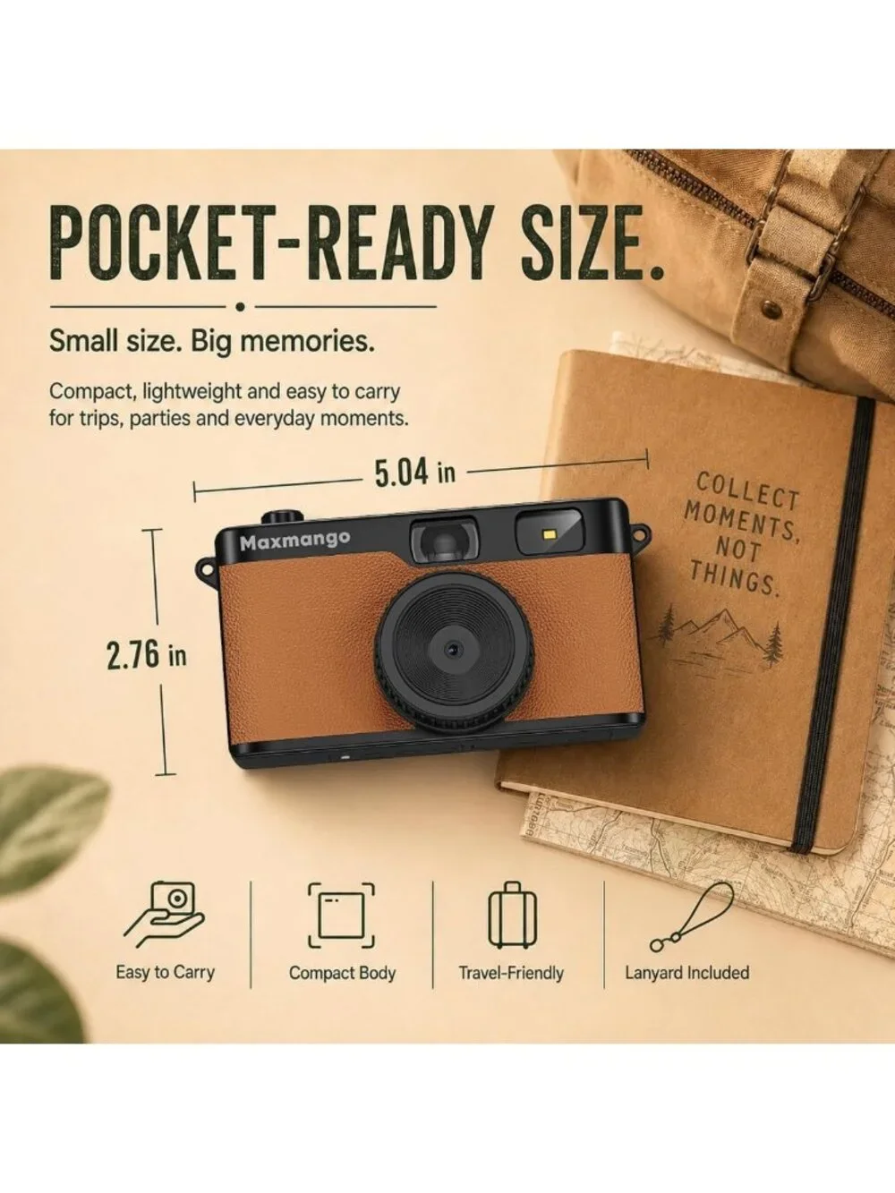 Vintage 12MP Digital Camera - Retro Screenless Design, 8GB SD Card Included
